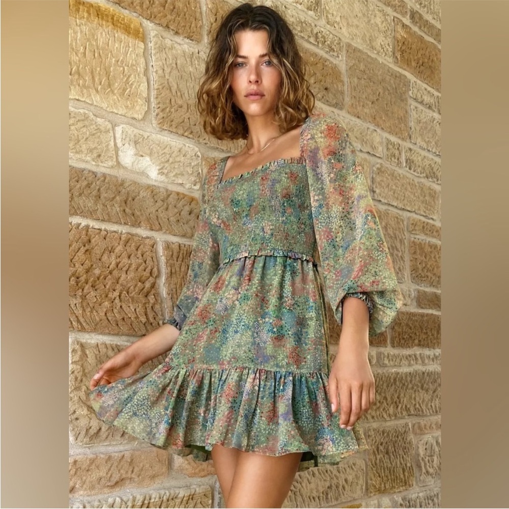 Aritzia Wilfred Tempest Dress in Green Floral, size S